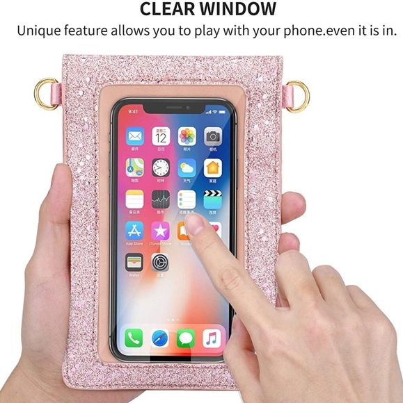 LAST ONE! Cellphone Crossbody Bag PU Leather NEW Pink Glitter - Picture 5 of 7